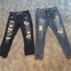 American Eagle Outfitters Women's Blue Distressed Jeans